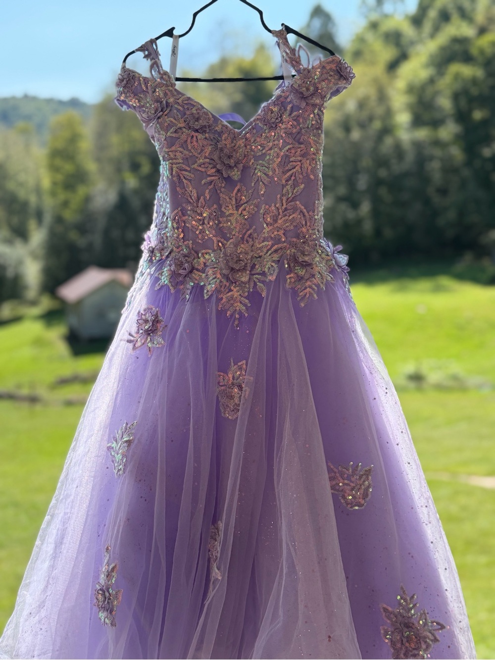Tiffany Designs Lilac Embroidered Tulle Formal Dress